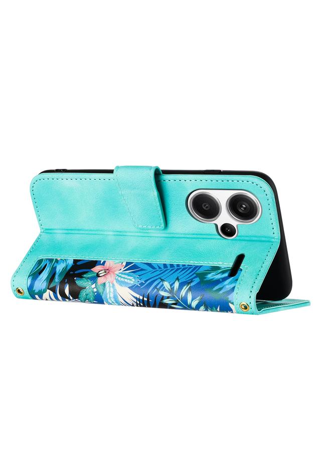 اس-توب جراب هاتف Redmi Note 13 Pro+ مصنوع من الجلد بنمط زهور مع حبل - Image 4