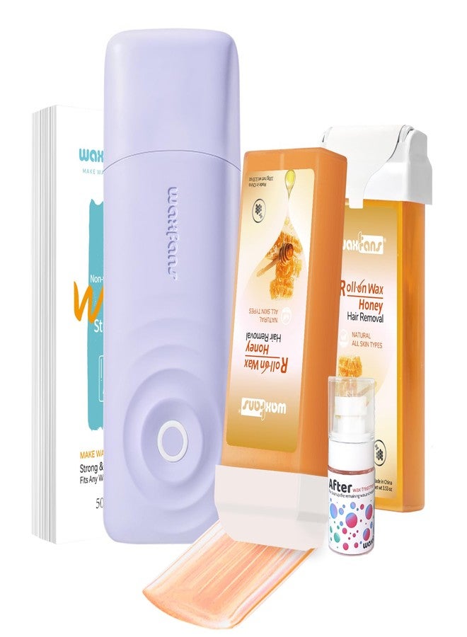 Waxfans Smart Wax Roller Kit, Roll On Wax Kit for Women & Men, Cera Para Depilar at Home Waxing Kit for Body and Legs Hair Removal, with 2 Wax Refills (Honey & 50 Wax Strips, Easy & Smooth(Honey - Image 1