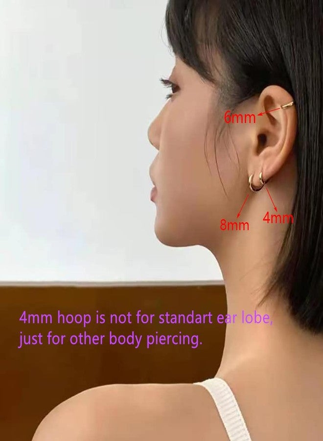 أن.سي أقراط حلقية صغيرة بتصميم بسيط للنساء والفتيات، مصنوعة من الفضة الإسترليني عيار 925 المصقولة والمطلية بالذهب، أقراط صغيرة أنيقة بتصميم حلزوني رفيع، مجوهرات بسيطة (22 جرام/4 مم ذهب). - Image 3