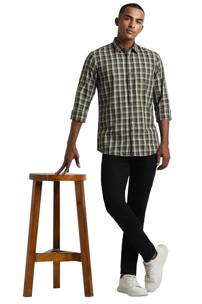 Peter England Men's Checkered Casual Everyday Full Sleeve Shirt | 100% Cotton Forest Green - Image 4