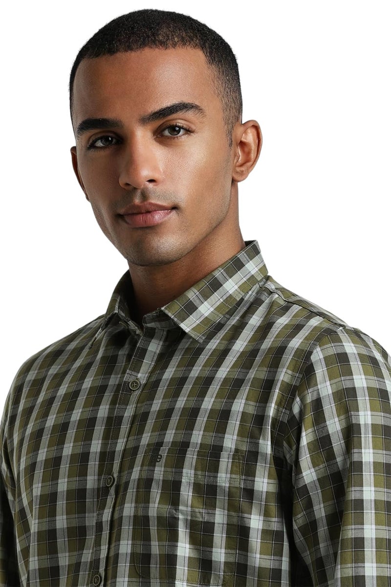 Peter England Men's Checkered Casual Everyday Full Sleeve Shirt | 100% Cotton Forest Green - Image 5