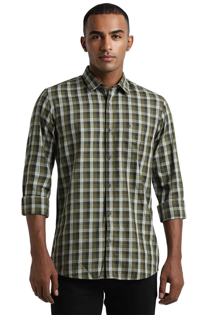 Peter England Men's Checkered Casual Everyday Full Sleeve Shirt | 100% Cotton Forest Green - Image 1
