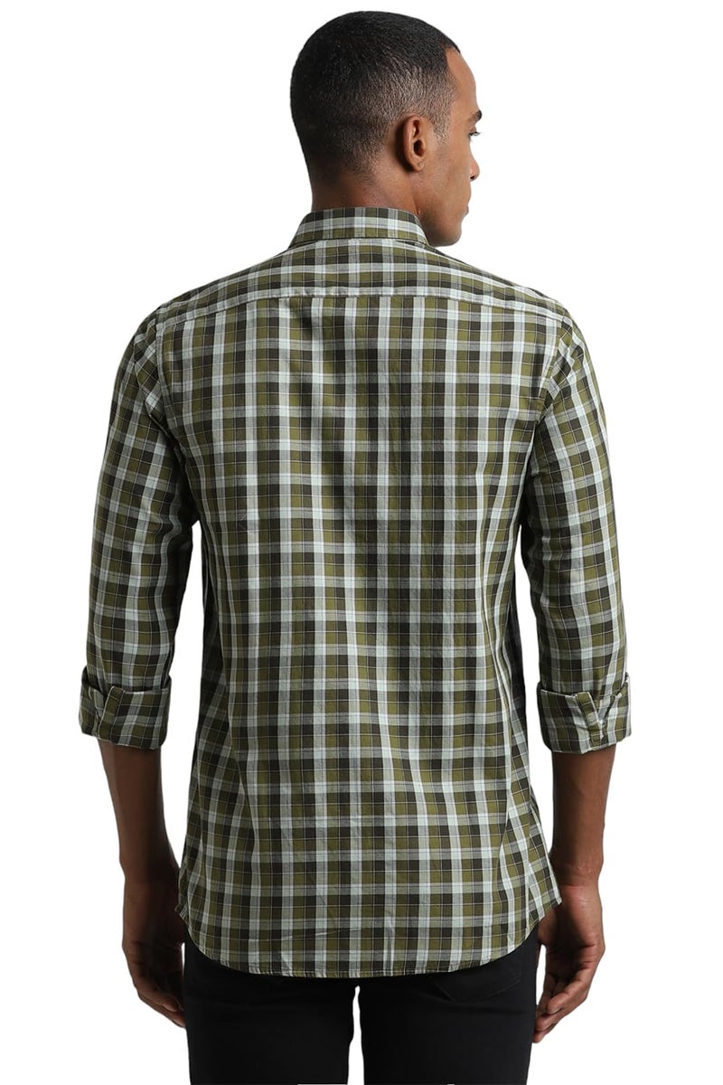 Peter England Men's Checkered Casual Everyday Full Sleeve Shirt | 100% Cotton Forest Green - Image 3