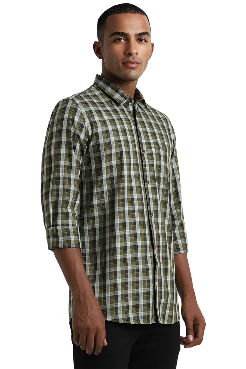 Peter England Men's Checkered Casual Everyday Full Sleeve Shirt | 100% Cotton Forest Green - Image 2