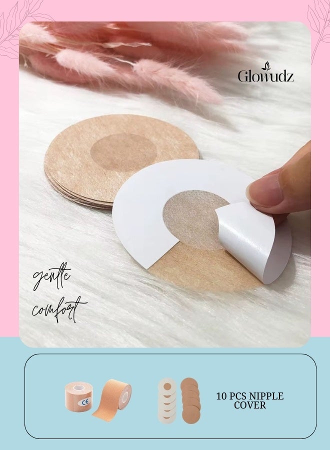 Glowudz Shaping and Lifting Breast Tape With 10 Pcs Adhesive Nipple Covers for Women - Image 4