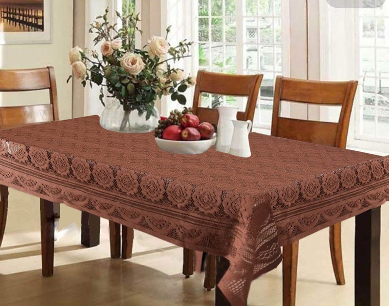 Groki Rectangle Cotton 6 Seater Dining Table Cover 60x90In Large Antifungal Antislip Tablecloth Brown - Image 1