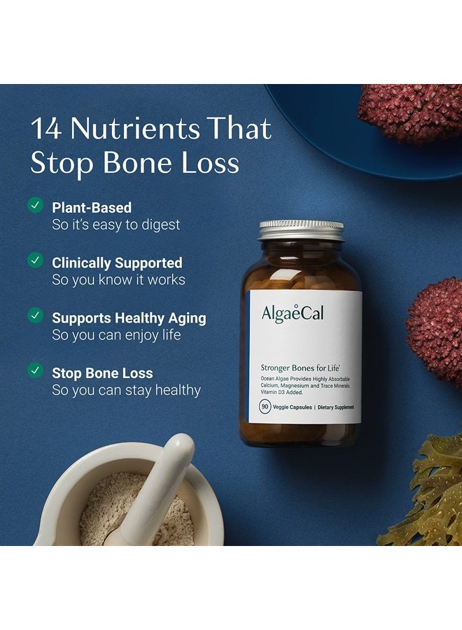 ALGAECAL Plant Based Calcium Supplement with Vitamin D3 (1000 IU) for Bone Strength, Contains 13 Minerals Supporting Bone Health, Organic Calcium for Women & Men, 90 Veggie Caps, 3 Month Supply - Image 2