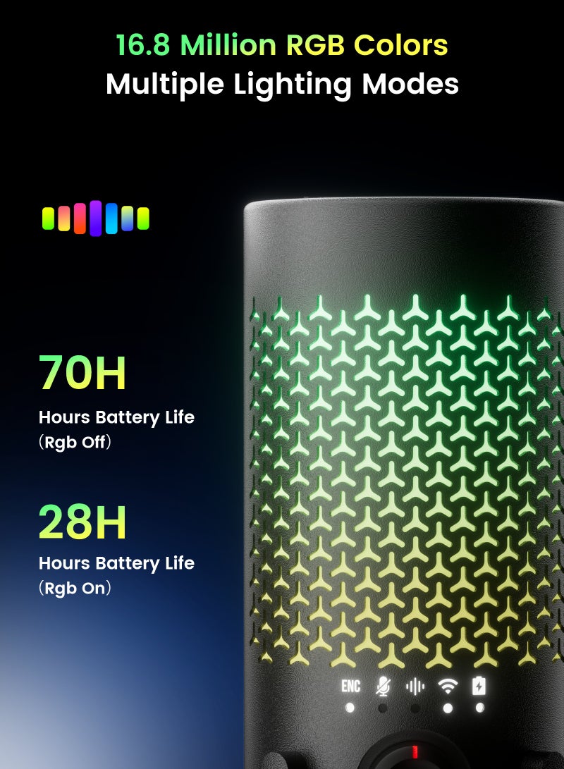 مسافر الكثبان ميكروفون CM1 PRO مع ذراع Boom Arm للألعاب والبث والبودكاست، ميكروفون كوندنسر لاسلكي 2.4G USB-C، بنمط التقاط قلبي، كتم بلمسة واحدة، تقليل ضوضاء ENC، إضاءة RGB، فلتر Pop Filter ومراقبة سماعة الرأس - Image 4