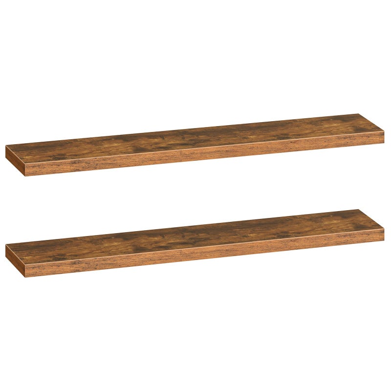HOOBRO Floating Shelves for Wall, Wall Mounted Shelf Set of 2, 55" Hanging Shelf with Invisible Brackets, for Wall in Bathroom, Bedroom, Toilet, Kitchen, Living Room, Office, Rustic Brown BF140BJP201 - Image 1