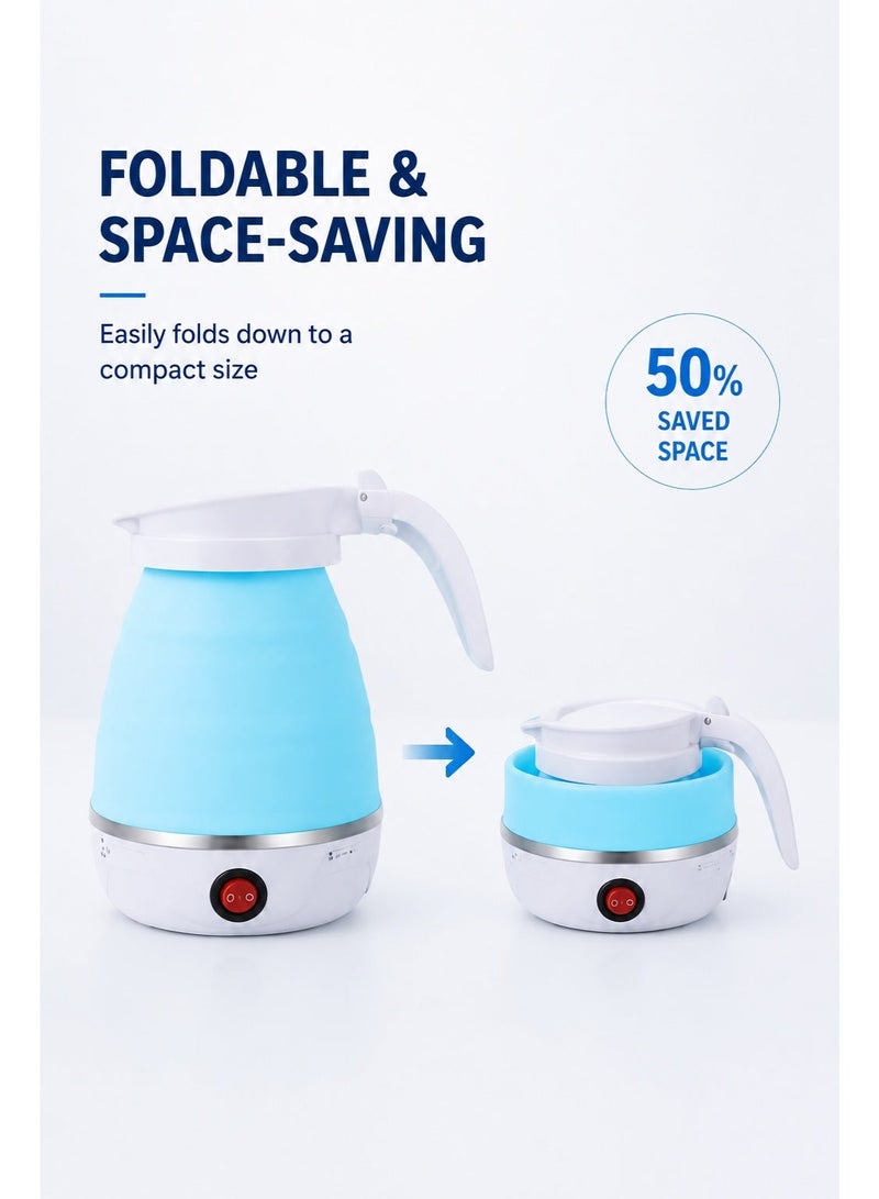 EXCLIFE 600mlFoldable Electric Travel Kettle, Portable Silicone Collapsible Water Boiler And Tea Pot For Camping, Lightweight Mini Electric Kettle With Detachable Power Cord For Easy Storage And Quick Boiling - Image 4