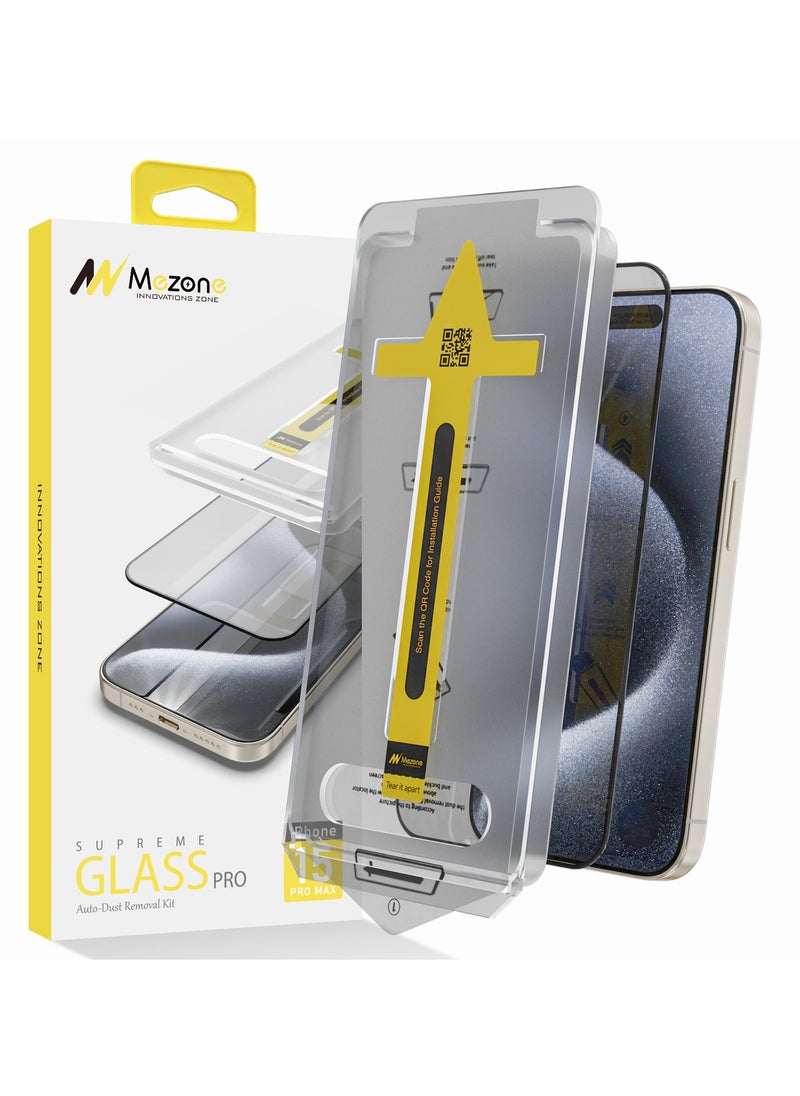 Mezone - iPhone 15 Pro 6.1-Inch Screen Protector, HD Clear Full Screen Coverage Tempered Glass Film with Applicator, 9H Scratch Resistant & Anti-Fingerprint - Image 1
