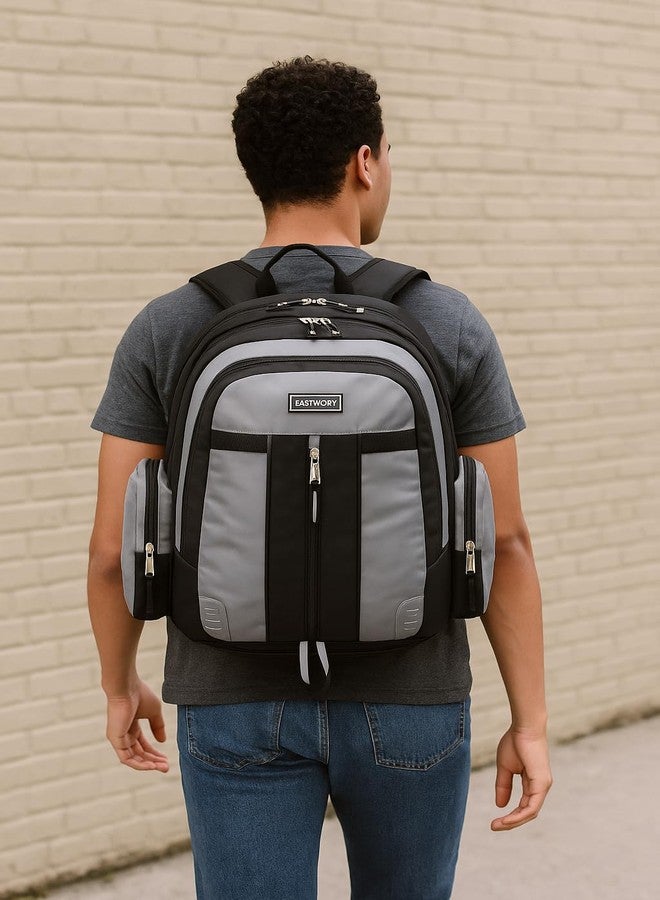 Eastsport Extra Large Backpack Expandable Oversized For Travel Hiking Work Camping Sports Outdoors With Drawstring Bag 18x13.5x9.5 Mochila De Viaje Ash Gray Black - Image 5