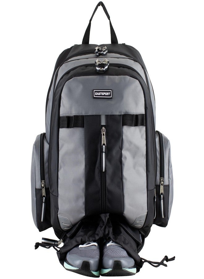 Eastsport Extra Large Backpack Expandable Oversized For Travel Hiking Work Camping Sports Outdoors With Drawstring Bag 18x13.5x9.5 Mochila De Viaje Ash Gray Black - Image 1