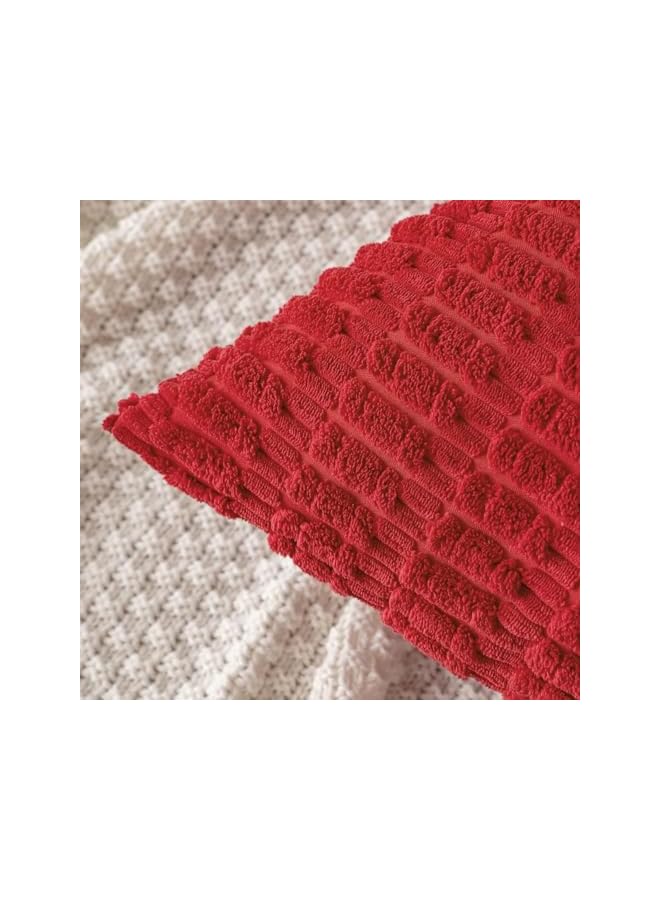 The Bros عبوة من 2 أغطية وسائد زخرفية من قماش الكوردuroy 18x18 بوصة أغطية وسائد ناعمة بتصميم بوهيمي مخطط حديث لمنزل المزرعة لعيد الميلاد لتزيين الأريكة وغرفة المعيشة والسرير (أحمر، 18"x18" عبوة من 2) - Image 2