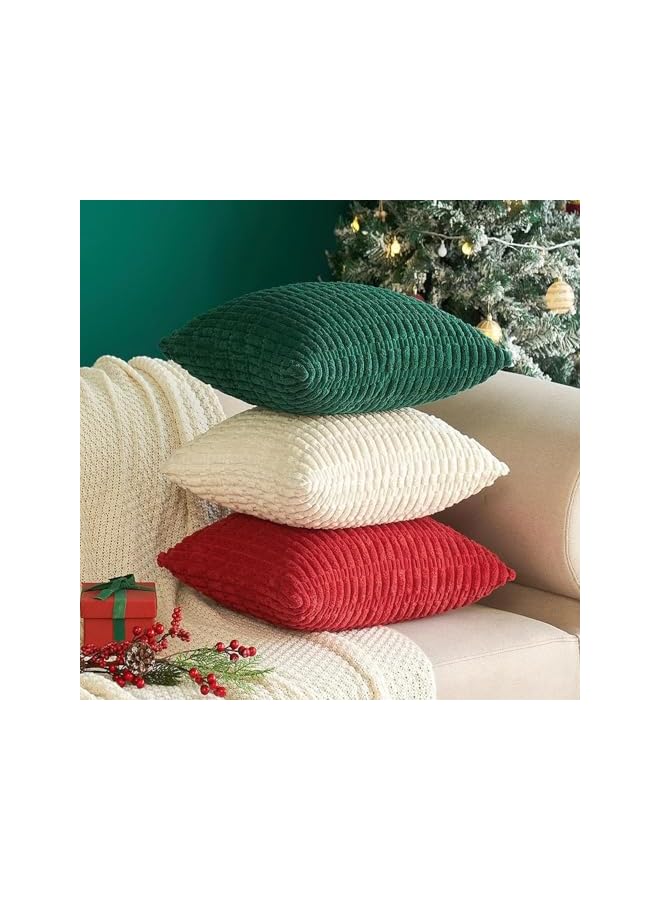 The Bros عبوة من 2 أغطية وسائد زخرفية من قماش الكوردuroy 18x18 بوصة أغطية وسائد ناعمة بتصميم بوهيمي مخطط حديث لمنزل المزرعة لعيد الميلاد لتزيين الأريكة وغرفة المعيشة والسرير (أحمر، 18"x18" عبوة من 2) - Image 4