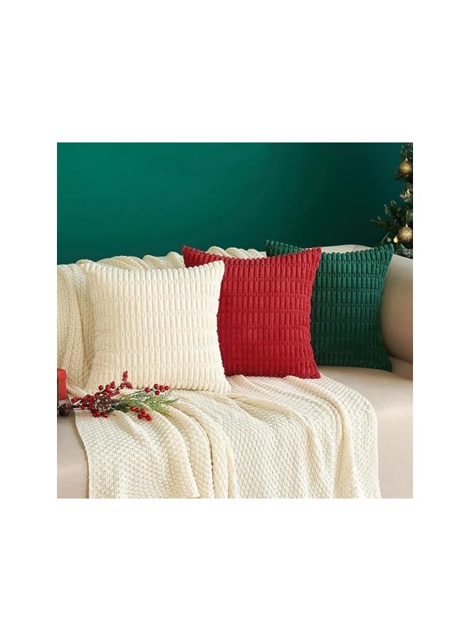 The Bros عبوة من 2 أغطية وسائد زخرفية من قماش الكوردuroy 18x18 بوصة أغطية وسائد ناعمة بتصميم بوهيمي مخطط حديث لمنزل المزرعة لعيد الميلاد لتزيين الأريكة وغرفة المعيشة والسرير (أحمر، 18"x18" عبوة من 2) - Image 5