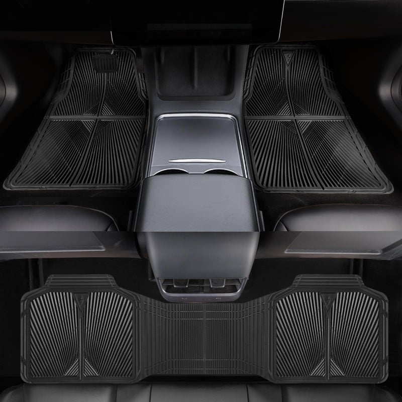 CAR PASS Rubber Floor Mats, All Weather Waterproof Trim-to-Fit Automotive Mats for Cars Trucks SUV, Anti-Slip Easy Clean, Heavy Duty Full Set 3-Piece, All Black - Image 2