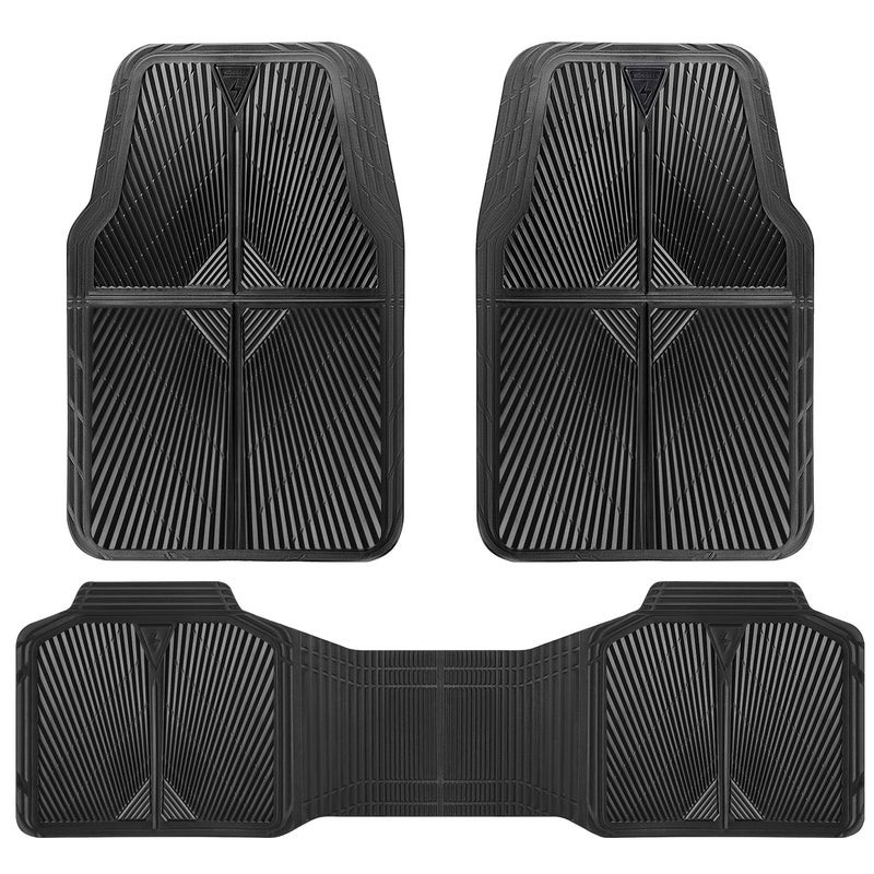 CAR PASS Rubber Floor Mats, All Weather Waterproof Trim-to-Fit Automotive Mats for Cars Trucks SUV, Anti-Slip Easy Clean, Heavy Duty Full Set 3-Piece, All Black - Image 1