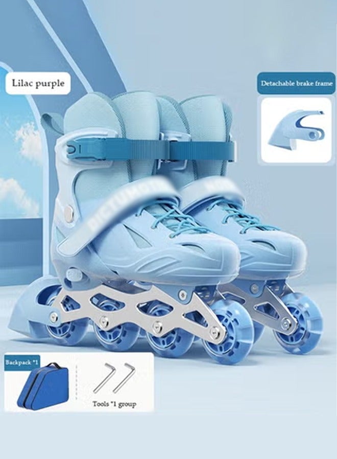 DUNISO Kids inline roller skates, indoor and outdoor roller skates, adjustable size, with LED illuminated wheels and backpack, suitable for ages 12 to adults, purple (L, suitable for sizes 36 to 41) - Image 1