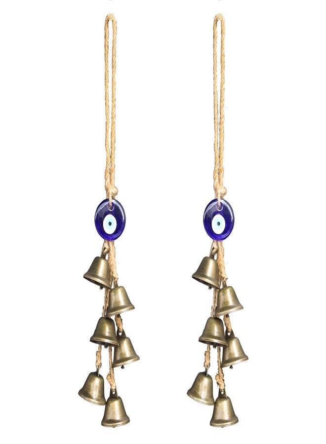 Persofine 2 Pieces Witch Bells for Door Knob Protection,Witchy Wicca Decor Clear Negative Energies with Blue Evil Eyes,Witchcraft Supplies for Boho Home Room Decor (A) - Image 1