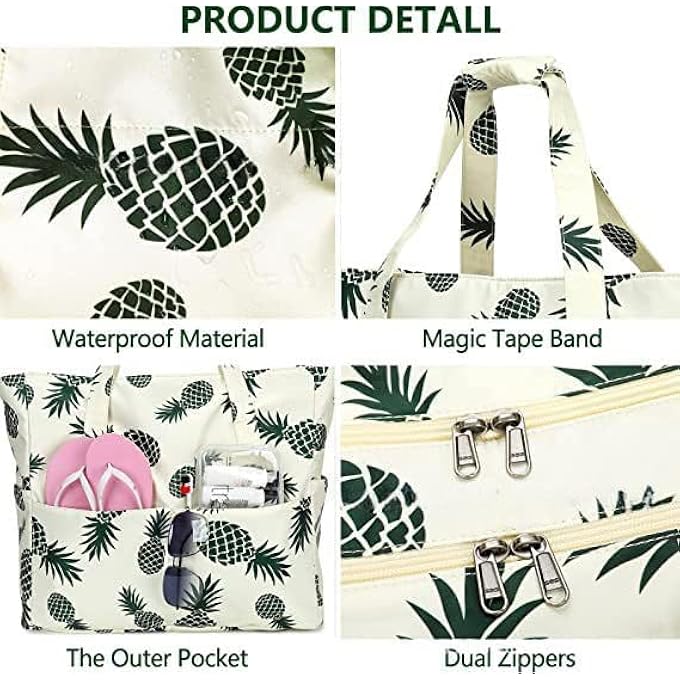 rayihni Beach Pool Bags Tote for Women Ladies Large Gym Tote Carry On Bag With Wet Compartment for Weekender Travel Waterproof - Image 3