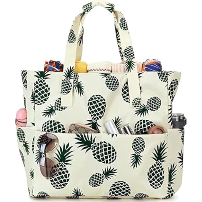 rayihni Beach Pool Bags Tote for Women Ladies Large Gym Tote Carry On Bag With Wet Compartment for Weekender Travel Waterproof - Image 1