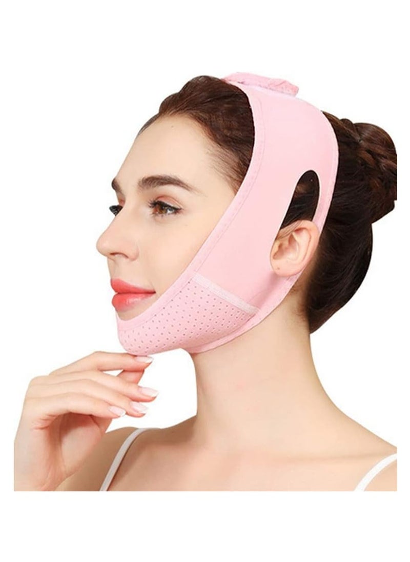 Bukela - Facial Lifting Sleep Bandage, Double Chin Reducing Device with Thin Face Female Facial Shaper, Reusable Breathable and Comfortable V Line Facial Lifting Mask (Pink, 1 Piece) - Image 1