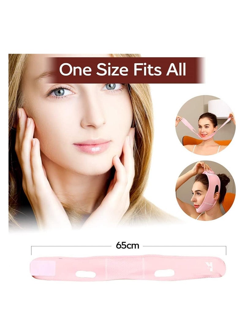 Bukela - Facial Lifting Sleep Bandage, Double Chin Reducing Device with Thin Face Female Facial Shaper, Reusable Breathable and Comfortable V Line Facial Lifting Mask (Pink, 1 Piece) - Image 1