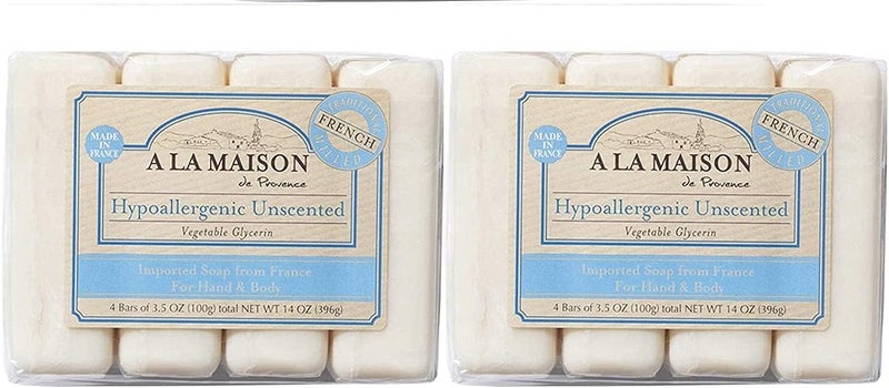 A La Maison Hypoallergenic Unscented Bar Soap - 4 Bars (14 oz) - Gentle for Sensitive Skin - Image 1