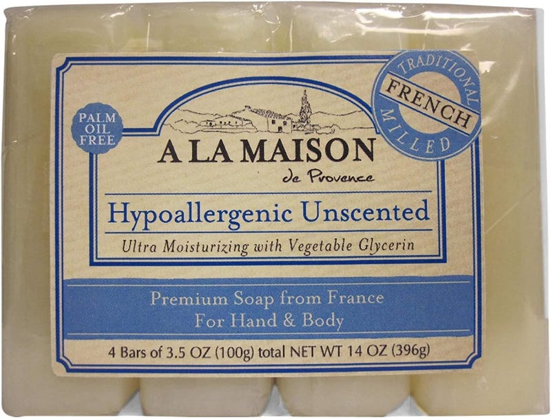 A La Maison Hypoallergenic Unscented Bar Soap - 4 Bars (14 oz) - Gentle for Sensitive Skin - Image 3