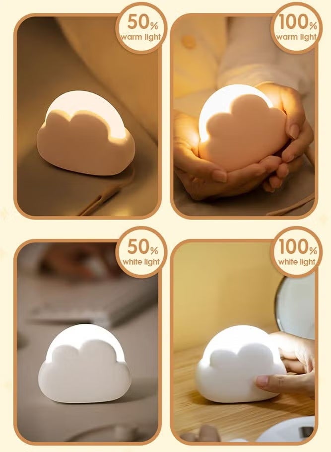 ضوء ليلي للرضع LED على شكل سحابة، قابل للتعتيم بلونين، ضوء ليلي محمول USB لغرفة النوم مع حزام سيليكون قابل للفصل، أبيض - Image 5