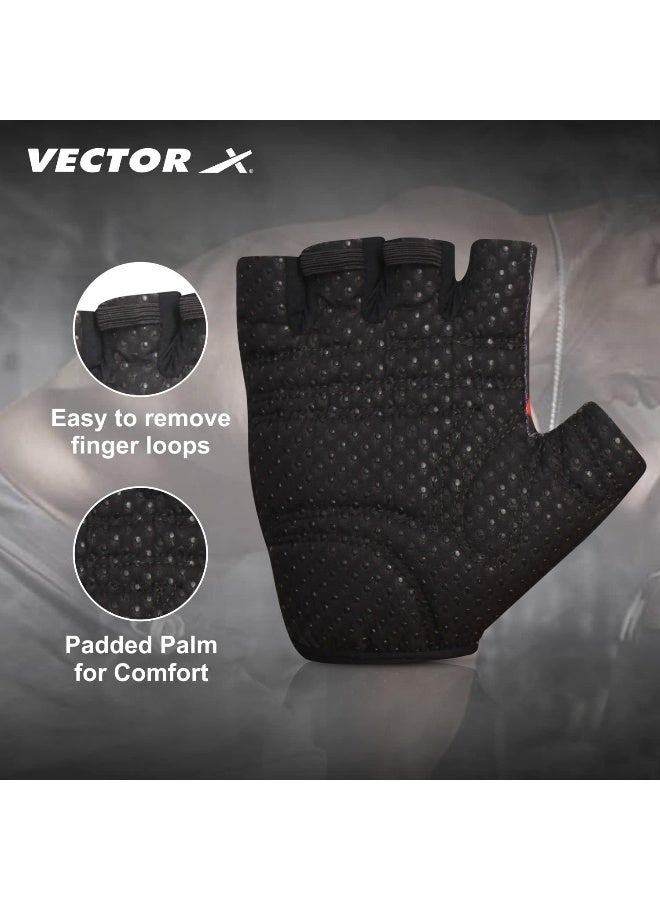 Vector X VX-300 Gym Gloves Fingerless with Wrist Support – Unisex Training & Fitness Gloves for Men & Women, Large, Black - Image 2