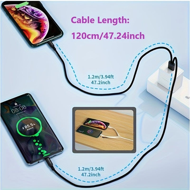 60W 5A 2 In 1 USB C to Type C Nylon Braided Fast Charging Data Cable Black - Image 2