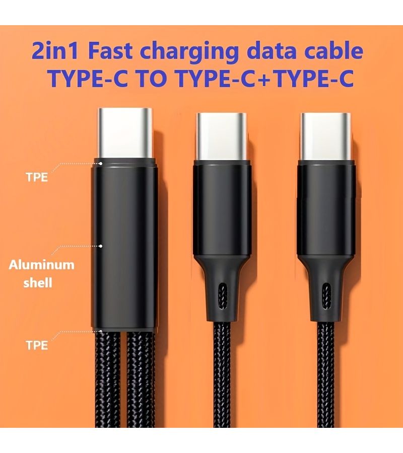 60W 5A 2 In 1 USB C to Type C Nylon Braided Fast Charging Data Cable Black - Image 3