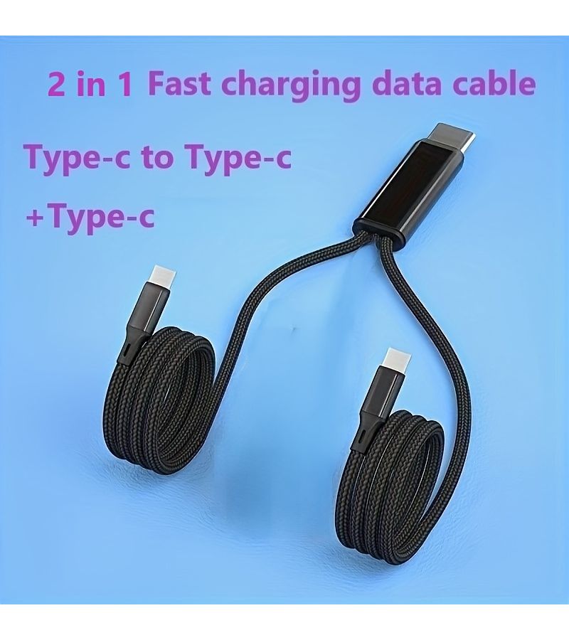 60W 5A 2 In 1 USB C to Type C Nylon Braided Fast Charging Data Cable Black - Image 5