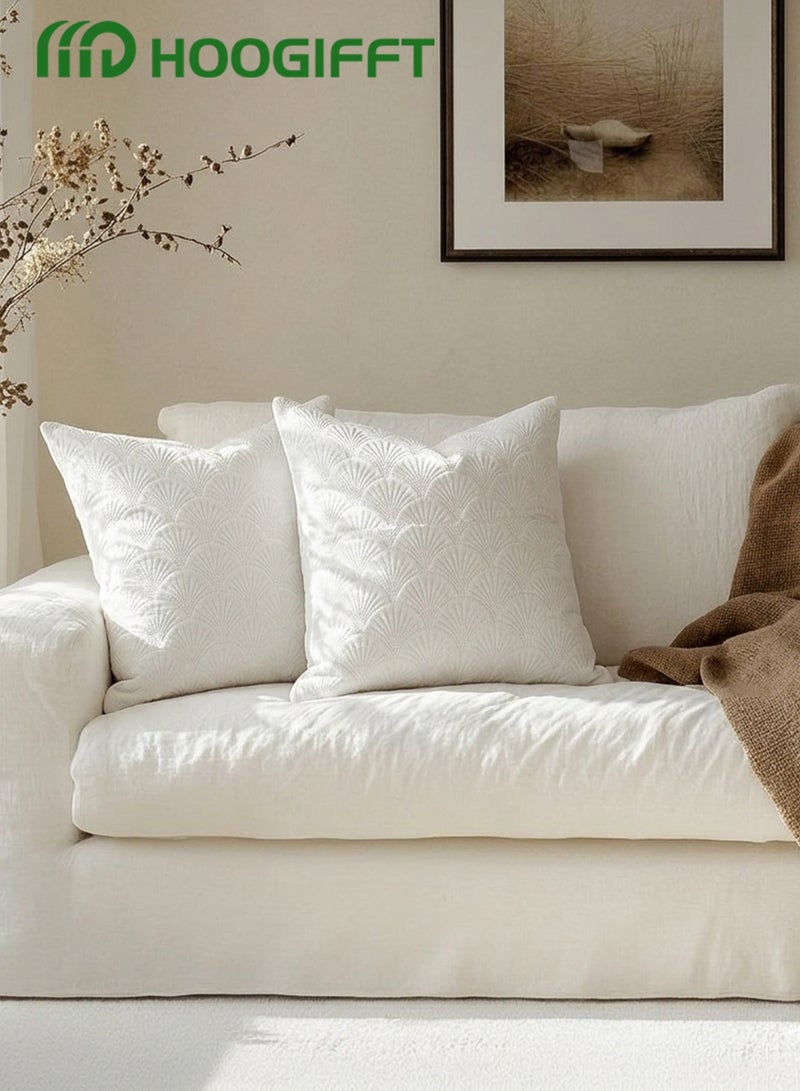 HOOGIFFT Set of 2 Premium Velvet Cushion Covers 45x45 cm - Luxury 3D Embroidered Geometric Decorative Throw Pillow Cases for Sofa, Couch, Living Room, Bedroom and Majlis Home Decoration (White) - Image 3