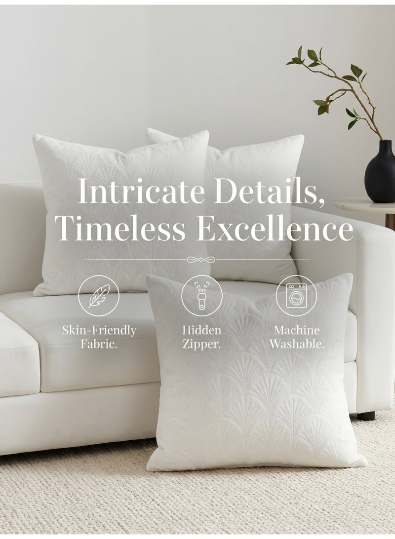 HOOGIFFT Set of 2 Premium Velvet Cushion Covers 45x45 cm - Luxury 3D Embroidered Geometric Decorative Throw Pillow Cases for Sofa, Couch, Living Room, Bedroom and Majlis Home Decoration (White) - Image 4