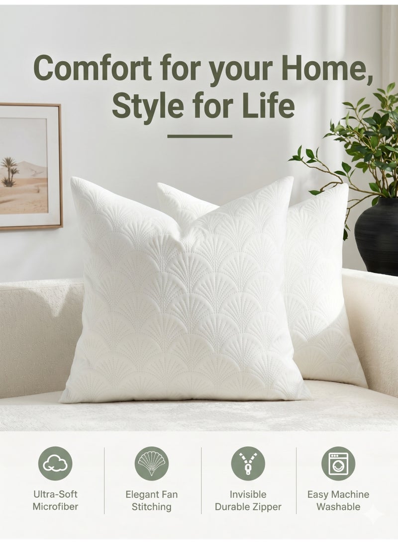 HOOGIFFT Set of 2 Premium Velvet Cushion Covers 45x45 cm - Luxury 3D Embroidered Geometric Decorative Throw Pillow Cases for Sofa, Couch, Living Room, Bedroom and Majlis Home Decoration (White) - Image 5