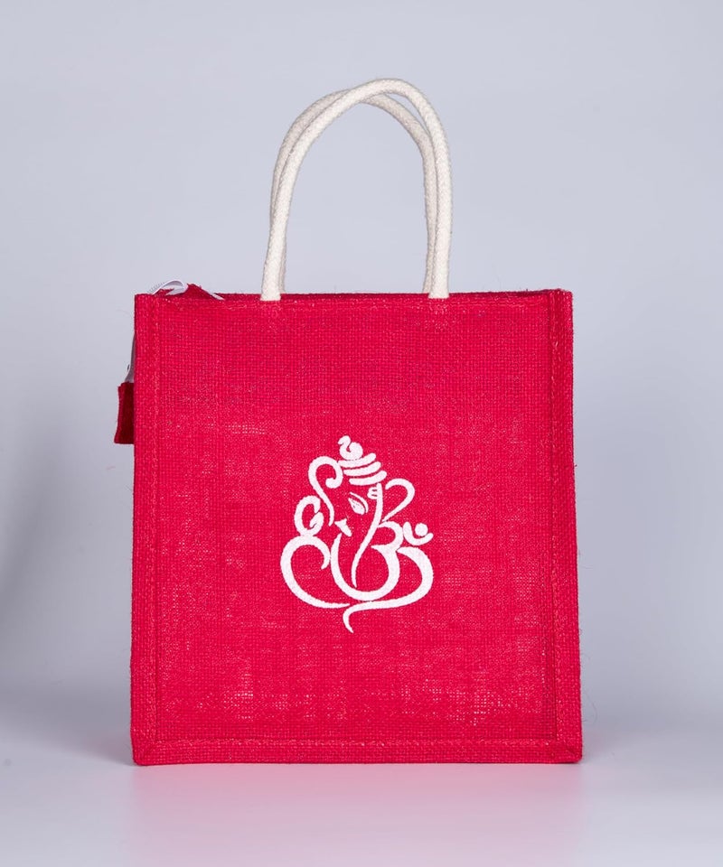 SOMAN Jute Ecofriendly Return Gift Bags Ganesha Printed Multicolor with Zip Pack of 10 Bags - Image 3