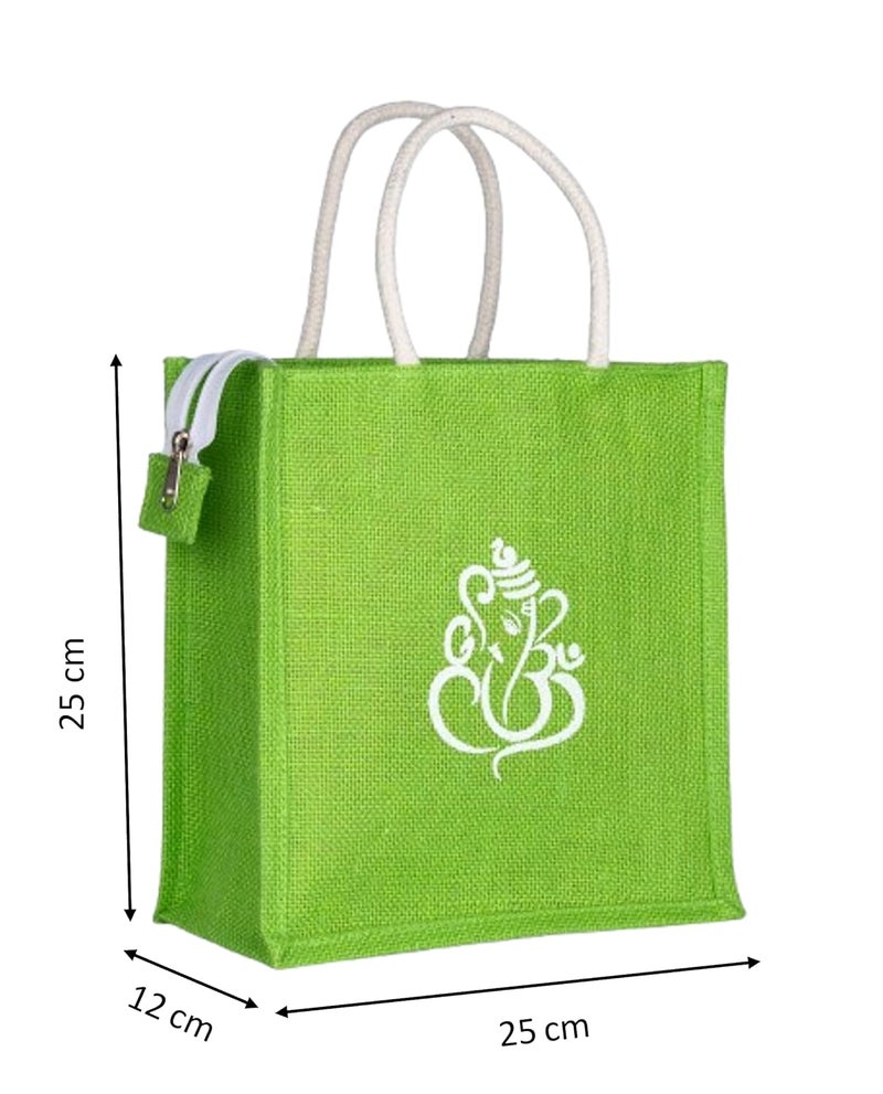 SOMAN Jute Ecofriendly Return Gift Bags Ganesha Printed Multicolor with Zip Pack of 10 Bags - Image 2