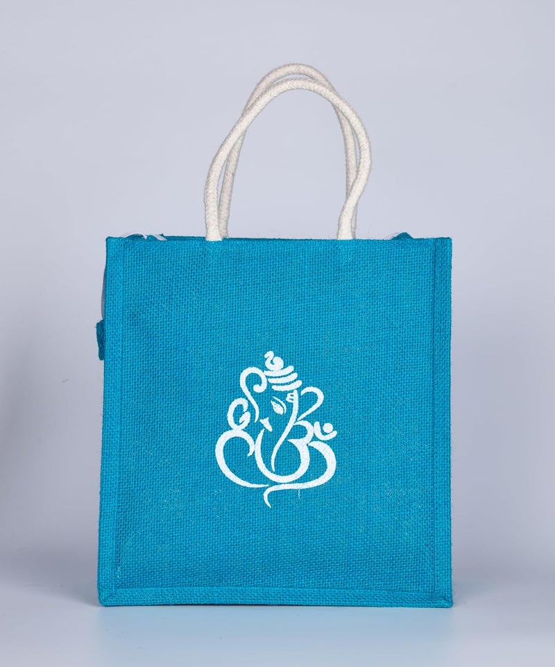 SOMAN Jute Ecofriendly Return Gift Bags Ganesha Printed Multicolor with Zip Pack of 10 Bags - Image 4