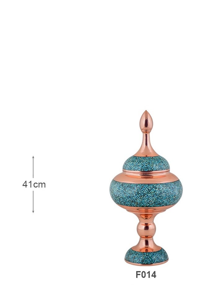 Aghajani Handcrafted Antique Turquoise and Copper Candy Dish Bowl with Lid, 41cm Vintage-Inspired Home Decor - Image 2