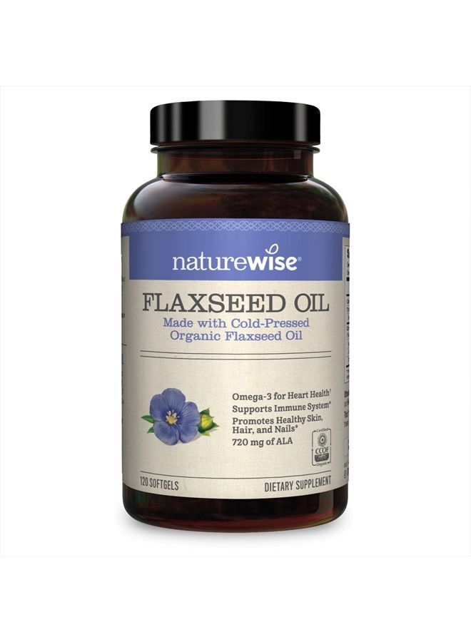 NatureWise Organic Flaxseed Oil 1200mg 720mg ALA Highest Potency Flax Oil Omega 3 for Cardiovascular, Cognitive, Immune Support Healthy Hair, Skin, & Nails Non-GMO [2 Months - 120 Softgels] - Image 1