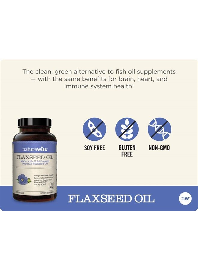 NatureWise Organic Flaxseed Oil 1200mg 720mg ALA Highest Potency Flax Oil Omega 3 for Cardiovascular, Cognitive, Immune Support Healthy Hair, Skin, & Nails Non-GMO [2 Months - 120 Softgels] - Image 4