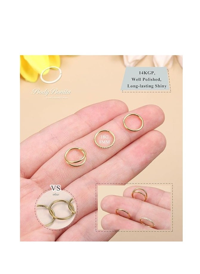 Generic - 3pcs Nose Rings Hoops - 316L Surgical Steel Double Hoop Nose Rings 16G/18G/20G Hinged CZ Conch Piercing Jewelry Septum Clicker Lip Rings Cartilage Earring Helix Rook Tragus Daith 7mm/8mm/9mm/10mm - Image 1