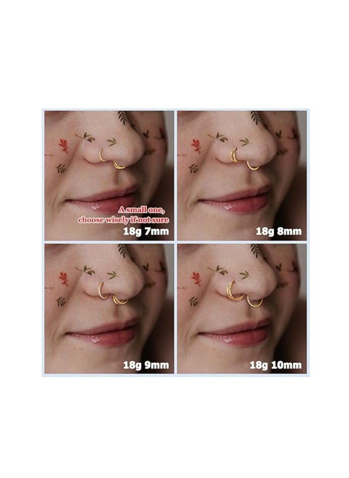 Generic - 3pcs Nose Rings Hoops - 316L Surgical Steel Double Hoop Nose Rings 16G/18G/20G Hinged CZ Conch Piercing Jewelry Septum Clicker Lip Rings Cartilage Earring Helix Rook Tragus Daith 7mm/8mm/9mm/10mm - Image 1