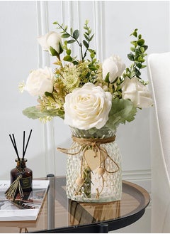 Garlo Fake Flowers with Vase, Silk Roses Artificial Flowers in Vase, Faux Flower Arrangement with Vase Suitable for Home Office Decoration, Dining Table Centerpiece  - Image 5