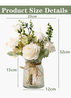Garlo Fake Flowers with Vase, Silk Roses Artificial Flowers in Vase, Faux Flower Arrangement with Vase Suitable for Home Office Decoration, Dining Table Centerpiece  - Image 3