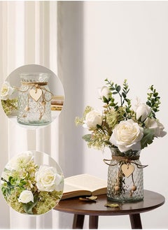 Garlo Fake Flowers with Vase, Silk Roses Artificial Flowers in Vase, Faux Flower Arrangement with Vase Suitable for Home Office Decoration, Dining Table Centerpiece  - Image 2