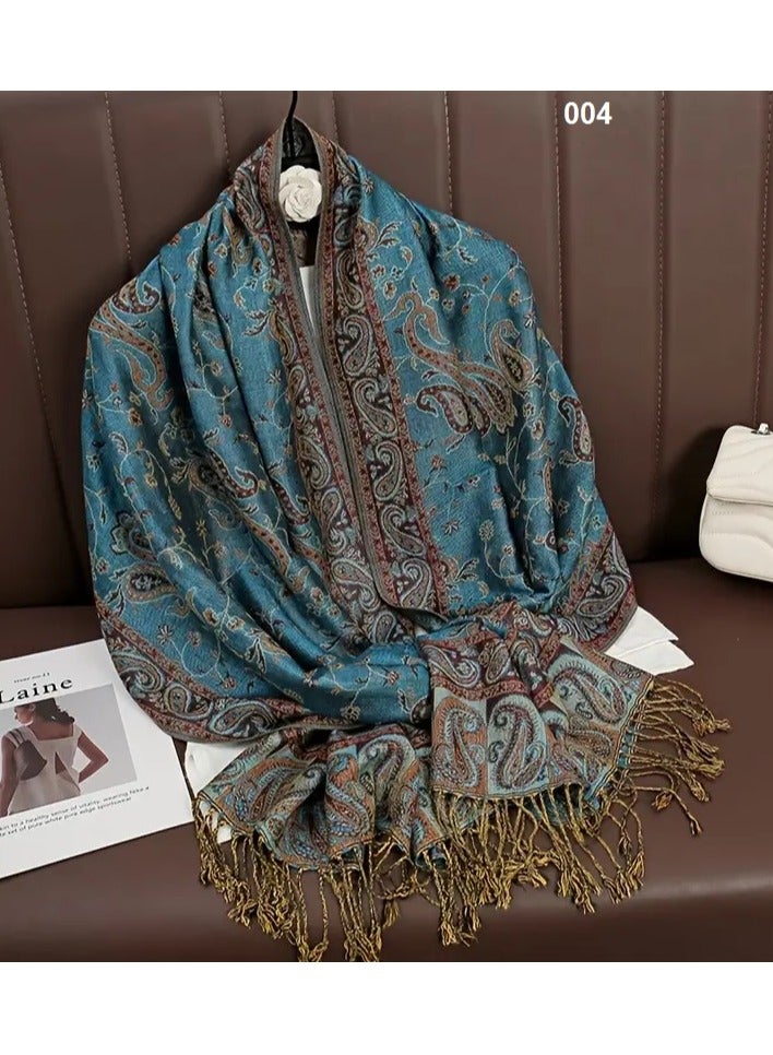 Dot Paisley Pattern Women's Scarf, Soft and Warm Shawl with Long Fringes, Winter/Fall Collection, Deep Red - 180x70 cm - Image 5